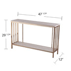 Champagne Faux Stone Rectangular Console Table with Gold Shelf Base - 47.5 L x 12 W x 29.5 H