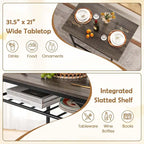 3PCS Dining Table Set Industrial Breakfast Nook Table Set w/ Wine Rack
