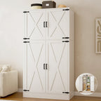 Rackcog Wooden Wardrobe with Barn Doors, Farmhouse Closet Storage Cabinet with Hanging Rod