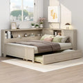 Antique White L-Shaped Full Daybed with Storage Shelves, Sliding Door Compartments & Hidden Trundle