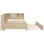 Antique White L-Shaped Full Daybed with Storage Shelves, Sliding Door Compartments & Hidden Trundle