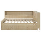 Antique White L-Shaped Full Daybed with Storage Shelves, Sliding Door Compartments & Hidden Trundle