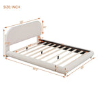 Curve Shaped Headboard Bed Frame, Teddy Fleece Upholstered Platform Bed with Thick Fabric, Wood Low Profile Bed Panel Bed