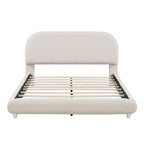 Curve Shaped Headboard Bed Frame, Teddy Fleece Upholstered Platform Bed with Thick Fabric, Wood Low Profile Bed Panel Bed