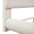Curve Shaped Headboard Bed Frame, Teddy Fleece Upholstered Platform Bed with Thick Fabric, Wood Low Profile Bed Panel Bed