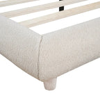 Curve Shaped Headboard Bed Frame, Teddy Fleece Upholstered Platform Bed with Thick Fabric, Wood Low Profile Bed Panel Bed