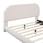 Curve Shaped Headboard Bed Frame, Teddy Fleece Upholstered Platform Bed with Thick Fabric, Wood Low Profile Bed Panel Bed