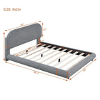 Curve Shaped Headboard Bed Frame, Teddy Fleece Upholstered Platform Bed with Thick Fabric, Wood Low Profile Bed Panel Bed