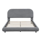 Curve Shaped Headboard Bed Frame, Teddy Fleece Upholstered Platform Bed with Thick Fabric, Wood Low Profile Bed Panel Bed