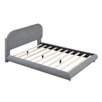 Curve Shaped Headboard Bed Frame, Teddy Fleece Upholstered Platform Bed with Thick Fabric, Wood Low Profile Bed Panel Bed