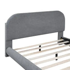 Curve Shaped Headboard Bed Frame, Teddy Fleece Upholstered Platform Bed with Thick Fabric, Wood Low Profile Bed Panel Bed