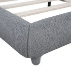 Curve Shaped Headboard Bed Frame, Teddy Fleece Upholstered Platform Bed with Thick Fabric, Wood Low Profile Bed Panel Bed