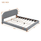 Curve Shaped Headboard Bed Frame, Teddy Fleece Upholstered Platform Bed with Thick Fabric, Wood Low Profile Bed Panel Bed
