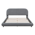 Curve Shaped Headboard Bed Frame, Teddy Fleece Upholstered Platform Bed with Thick Fabric, Wood Low Profile Bed Panel Bed
