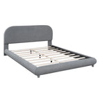 Curve Shaped Headboard Bed Frame, Teddy Fleece Upholstered Platform Bed with Thick Fabric, Wood Low Profile Bed Panel Bed