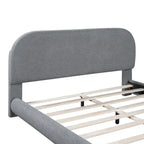 Curve Shaped Headboard Bed Frame, Teddy Fleece Upholstered Platform Bed with Thick Fabric, Wood Low Profile Bed Panel Bed
