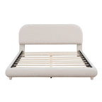 Curve Shaped Headboard Bed Frame, Teddy Fleece Upholstered Platform Bed with Thick Fabric, Wood Low Profile Bed Panel Bed