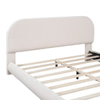 Curve Shaped Headboard Bed Frame, Teddy Fleece Upholstered Platform Bed with Thick Fabric, Wood Low Profile Bed Panel Bed