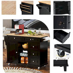 Kitchen Cart With Rubber Wood Desktop Rolling Mobile Kitchen Island With Storage And 5 Draws 53 Inch Length(no include stool)