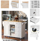 Kitchen Cart With Rubber Wood Desktop Rolling Mobile Kitchen Island With Storage And 5 Draws 53 Inch Length(no include stool)