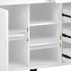 Kitchen Cart With Rubber Wood Desktop Rolling Mobile Kitchen Island With Storage And 5 Draws 53 Inch Length(no include stool)