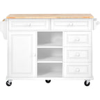 Kitchen Cart With Rubber Wood Desktop Rolling Mobile Kitchen Island With Storage And 5 Draws 53 Inch Length(no include stool)