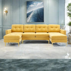 110.6 Velvet L-Shaped Sectional Sofa with Movable Ottoman and Storage Pockets