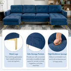 110.6 Velvet L-Shaped Sectional Sofa with Movable Ottoman and Storage Pockets