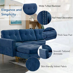 110.6 Velvet L-Shaped Sectional Sofa with Movable Ottoman and Storage Pockets