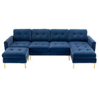 110.6 Velvet L-Shaped Sectional Sofa with Movable Ottoman and Storage Pockets