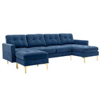 110.6 Velvet L-Shaped Sectional Sofa with Movable Ottoman and Storage Pockets