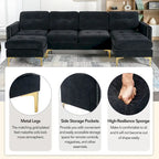 110.6 Velvet L-Shaped Sectional Sofa with Movable Ottoman and Storage Pockets