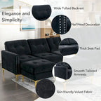 110.6 Velvet L-Shaped Sectional Sofa with Movable Ottoman and Storage Pockets