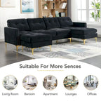 110.6 Velvet L-Shaped Sectional Sofa with Movable Ottoman and Storage Pockets