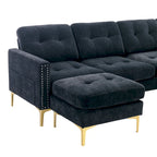 110.6 Velvet L-Shaped Sectional Sofa with Movable Ottoman and Storage Pockets