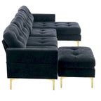 110.6 Velvet L-Shaped Sectional Sofa with Movable Ottoman and Storage Pockets