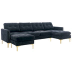 110.6 Velvet L-Shaped Sectional Sofa with Movable Ottoman and Storage Pockets