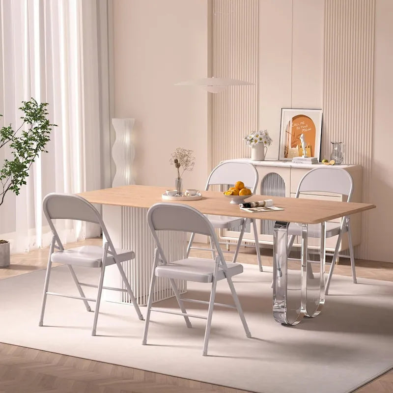VECELO Folding Chairs Set of 4 Metal Frame Steel Seat with Triple Braced