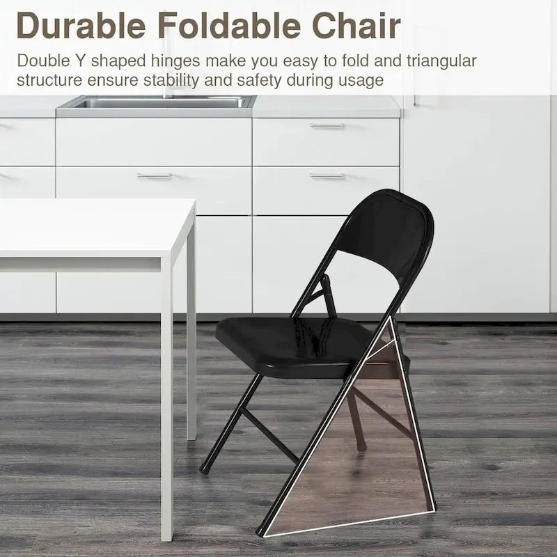 VECELO Folding Chairs Set of 4 Metal Frame Steel Seat with Triple Braced