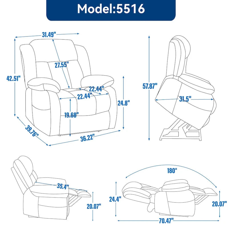 Faux Leather Dual Motor Power Lift Recliner Chair for Elderly, Lazy Boy Single Massage Sofa w/8-Point Vibration & Lumbar Heating