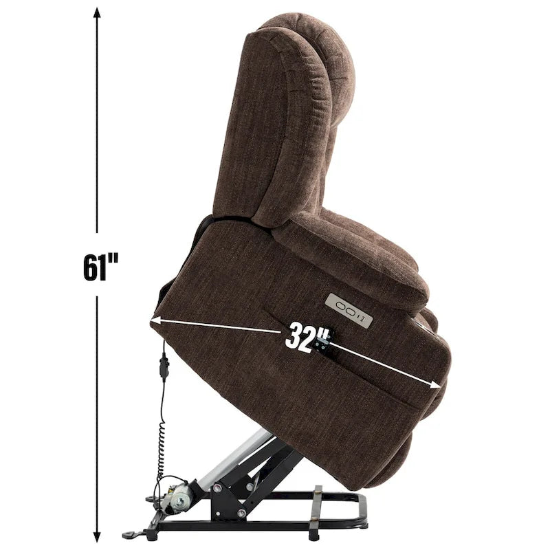 Lazy Boy Chenille Power Lift Recliner Chair, Modern Lving Room Single Massage Sofa Chair w/Lumbar Heating, USB and Type-C Ports