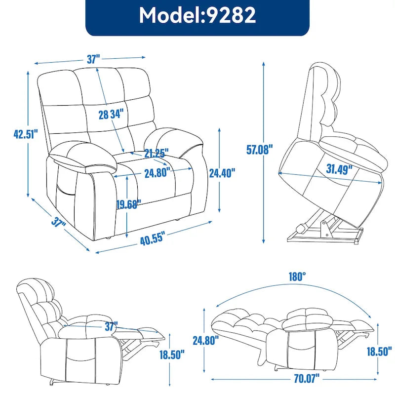 Dual Motor Power Lift Recliner Chair with Massage and Heat for Elderly People, Large Lazy Single Boy Recliners with Power-Remote