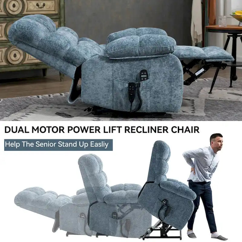 Dual Motor Power Lift Recliner Chair with Massage and Heat for Elderly People, Large Lazy Single Boy Recliners with Power-Remote
