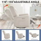 Leatheraire Swivel and Rocker Power Recliner Chair, Modern Single Recliner w/Lumbar & Neck Support Pillow, USB and Type-C Ports