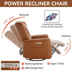 Leatheraire Swivel and Rocker Power Recliner Chair, Modern Single Recliner w/Lumbar & Neck Support Pillow, USB and Type-C Ports