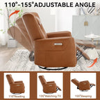 Leatheraire Swivel and Rocker Power Recliner Chair, Modern Single Recliner w/Lumbar & Neck Support Pillow, USB and Type-C Ports