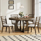 5-Piece Rustic Functional Dining Set, 1 Extendable Table with a 16-inch Leaf and 4 Upholstered Chairs