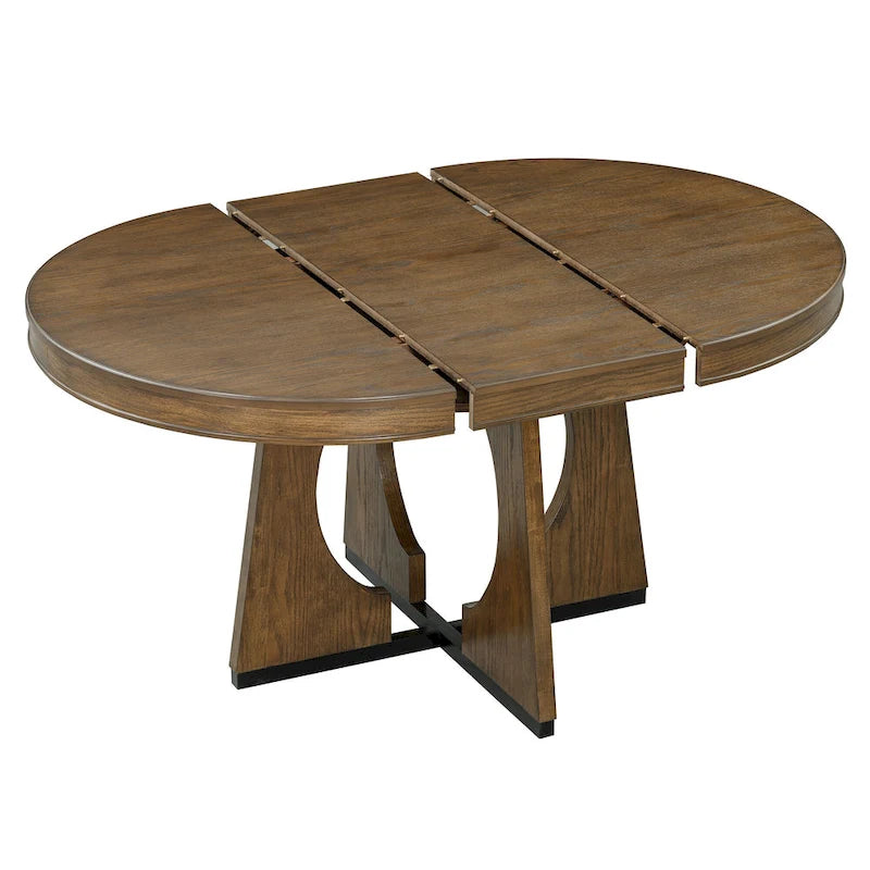 5-Piece Rustic Functional Dining Set, 1 Extendable Table with a 16-inch Leaf and 4 Upholstered Chairs