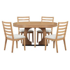 5-Piece Rustic Functional Dining Set, 1 Extendable Table with a 16-inch Leaf and 4 Upholstered Chairs