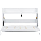 Twin XL Size Murphy Bed with Desk & LED Light, Solid Wood Bed Frame with USB Charging Station, for Small Spaces and Home Offices